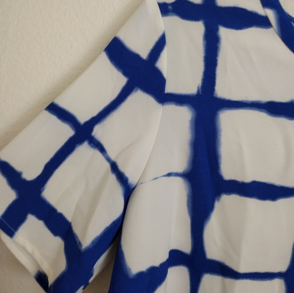 Adam Lippes For Target Collaboration Blue White Grid Pattern Top Size Medium - Picture 3 of 8